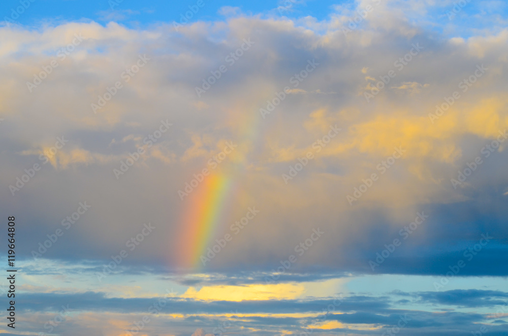 Nature cloudscape with blue sky and white cloud with  and rainbow