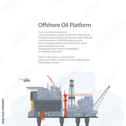 Offshore Sea Oil Platform on White Background, Oil Industry , Poster Brochure Flyer Design, Vector Illustration