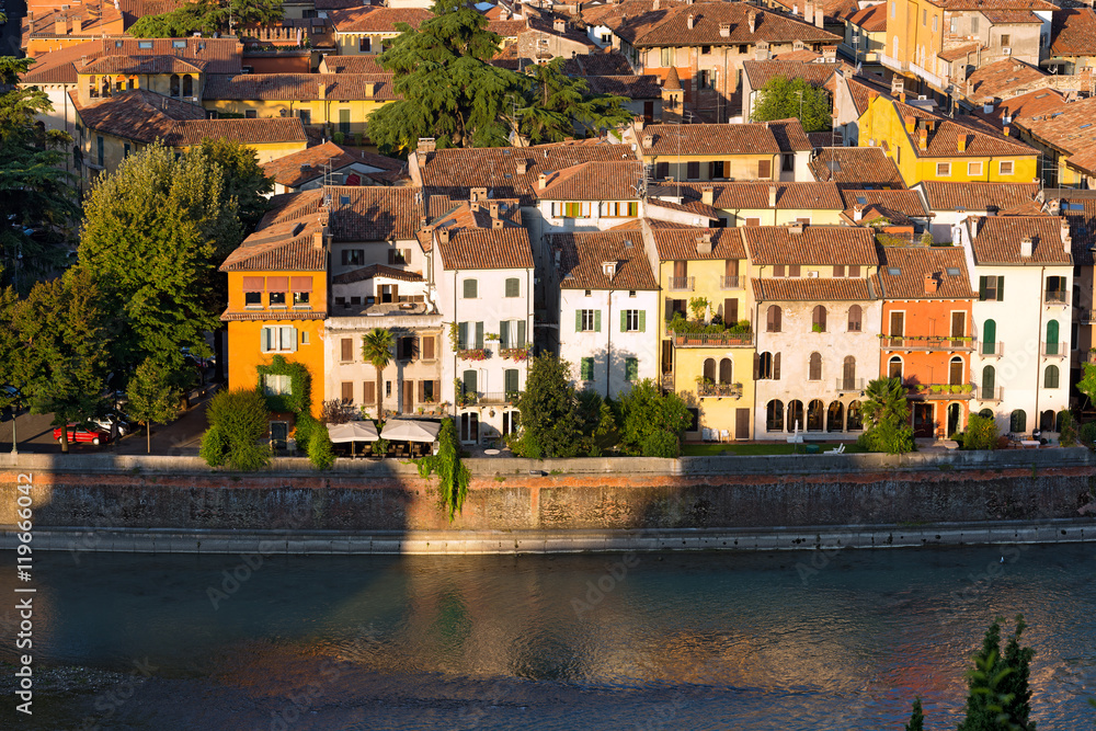 Houses and Adige River - Verona Italy