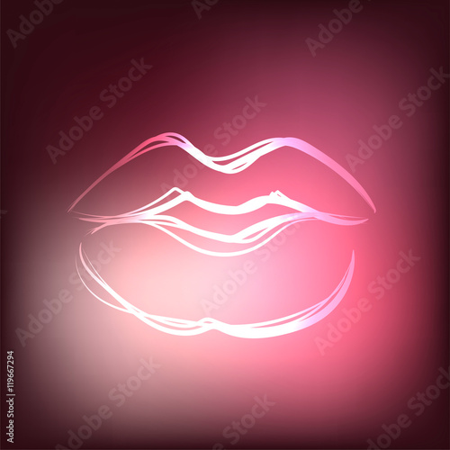 Beautiful hand drawn outline of sexy pink lips, vector illustration