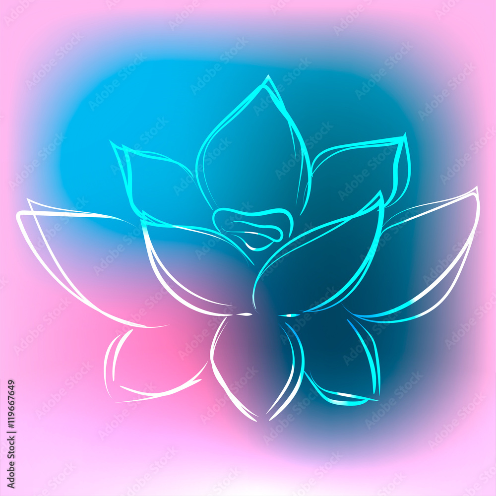 Background with outline lotus in beautiful colors, vector illustration. Can be used as greeting or invitation card