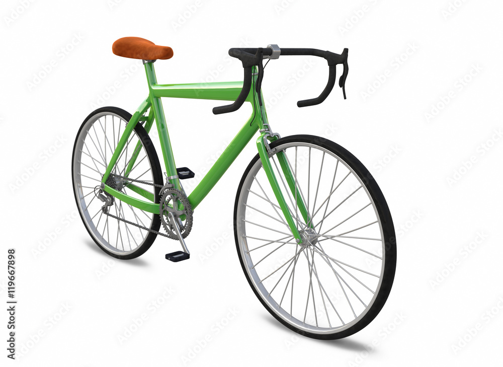 Green sport bicycle, Bike theme elements, Street speed bicycle, Bike isolated on white background, Track bike concept - 3d Rendering Green sport bicycle, Bike theme elements, Street speed bicycle, Bike isolated on white background, Track bike concept - 3d Rendering