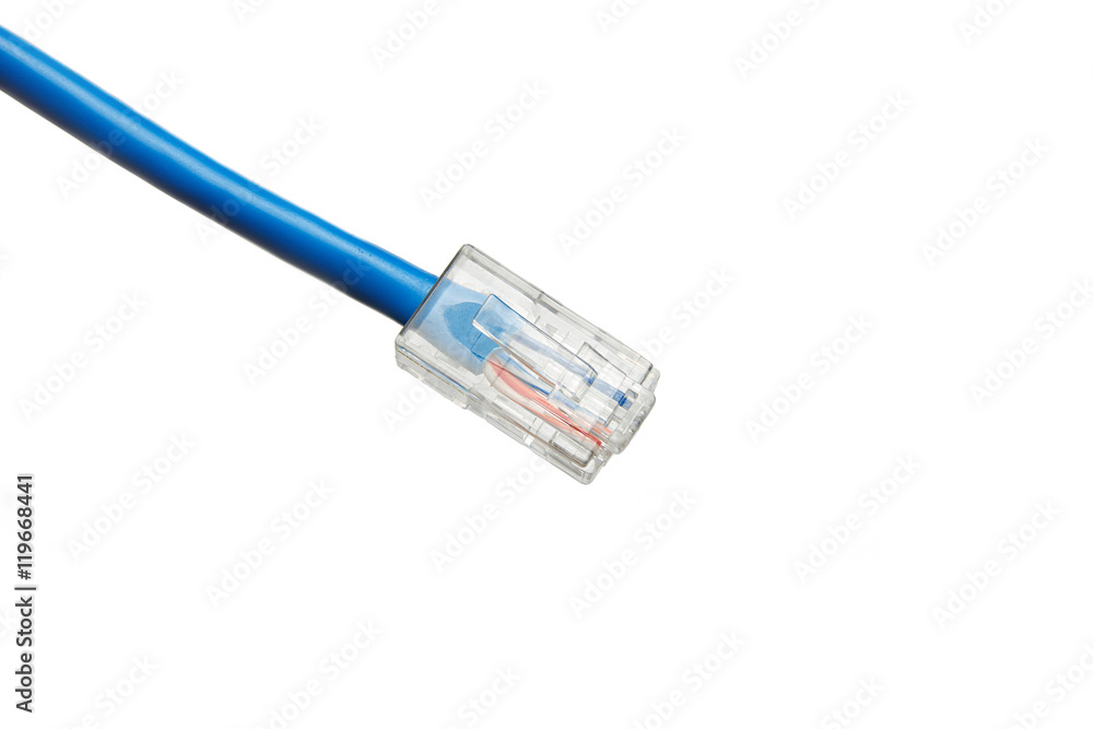 Twisted pair (patch cord) blue network Internet cable isolated over white background Twisted pair (patch cord) blue network Internet cable isolated over white background