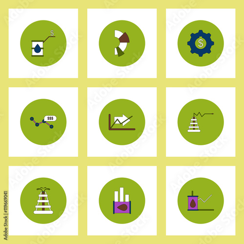 Collection of icons in flat style fuel and energy economic statistics