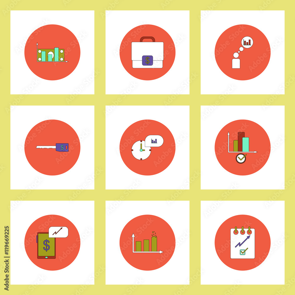 Fototapeta premium Collection of icons in flat style business statistics