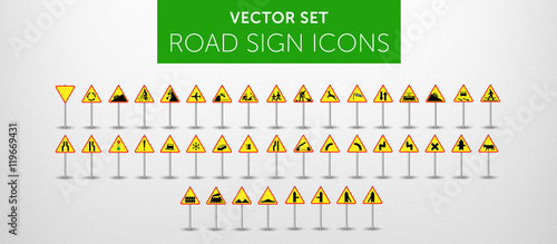 ROAD SIGNS | Znaki Drogowe Ostrzegawcze - vector icon PACK vol.3