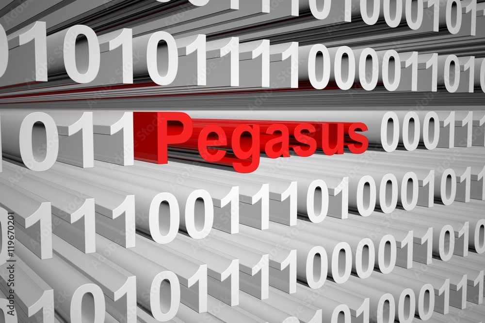 Pegasus in the form of binary code, 3D illustration