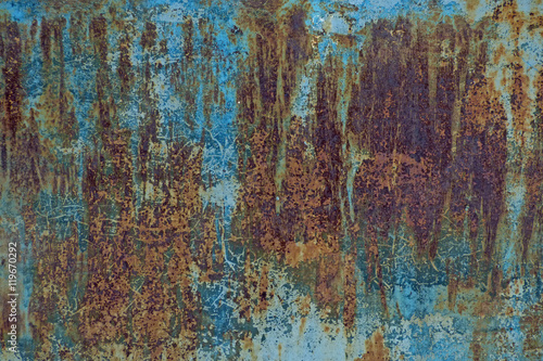 Grunge rusty metal texture with old blue paint
