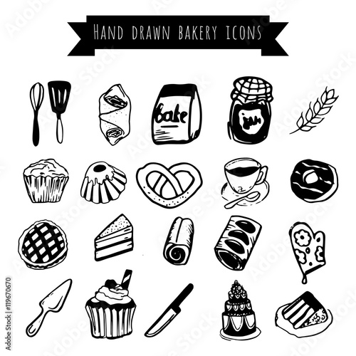 Bakery icons, hand drawn elements