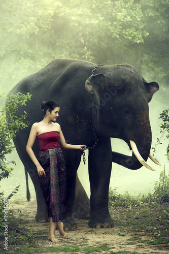 Photography Portrait woman with elephant
