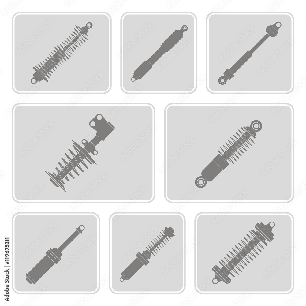 set of monochrome icons with shock absorber for your design set of monochrome icons with shock absorber for your design