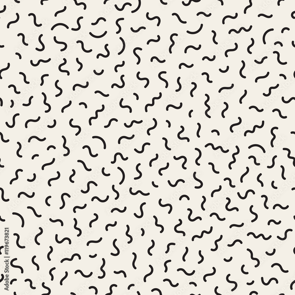 Vector Seamless Black and White Memphis Arc Lines Jumble Pattern