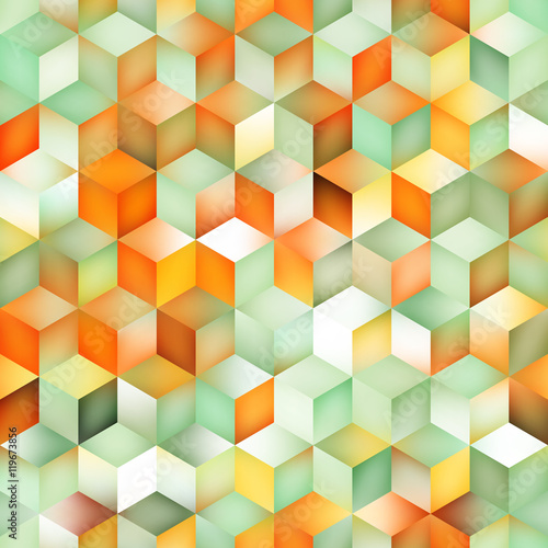 Vector Seamless Multicolor Gradient Cube Shape Rhombus Grid Geometric Pattern