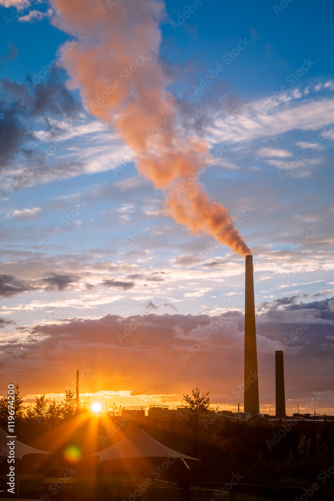 A nickel plant In Ontario, Canada during sunset