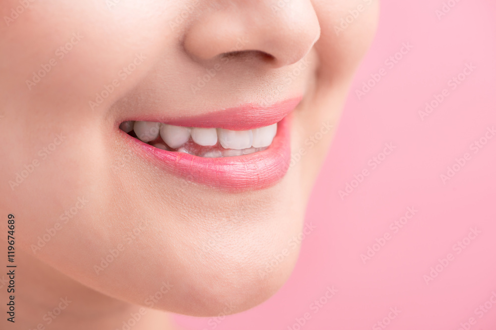 Obraz premium Beautiful Perfect Lips. Beauty young asian woman Lips over whit