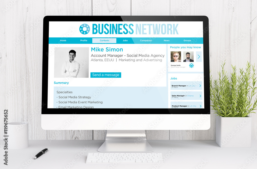 white workspace with business network white workspace with business network