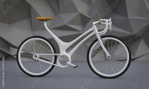 White Bike 3d concept, Futuristic Bicycle concept, Bike Theme Elements, Street Speed Sport Bicycle, Bike On Stone Low Poly Background, Bike 3d Rendering