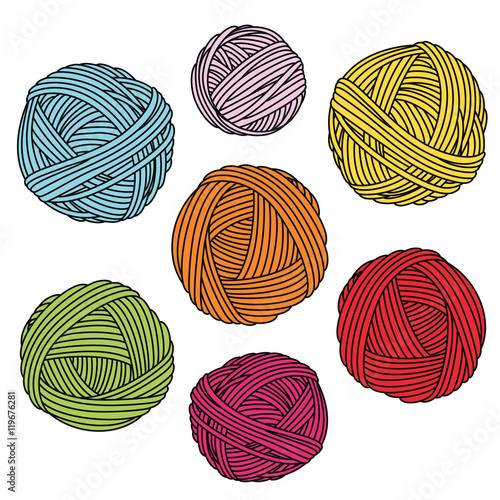 Fotografia, Obraz Colorful yarn balls. Wool skeins.