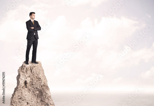 Happy businessman standing on cliff