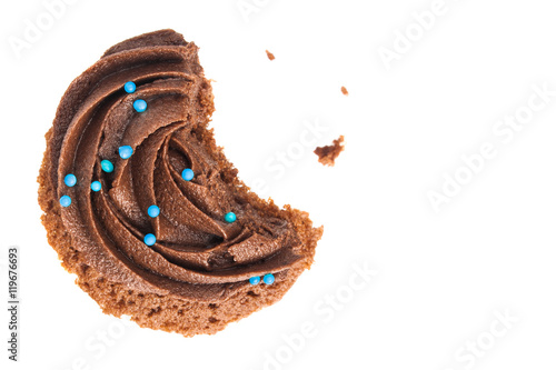 Chocolate cup cake isolated on white background.