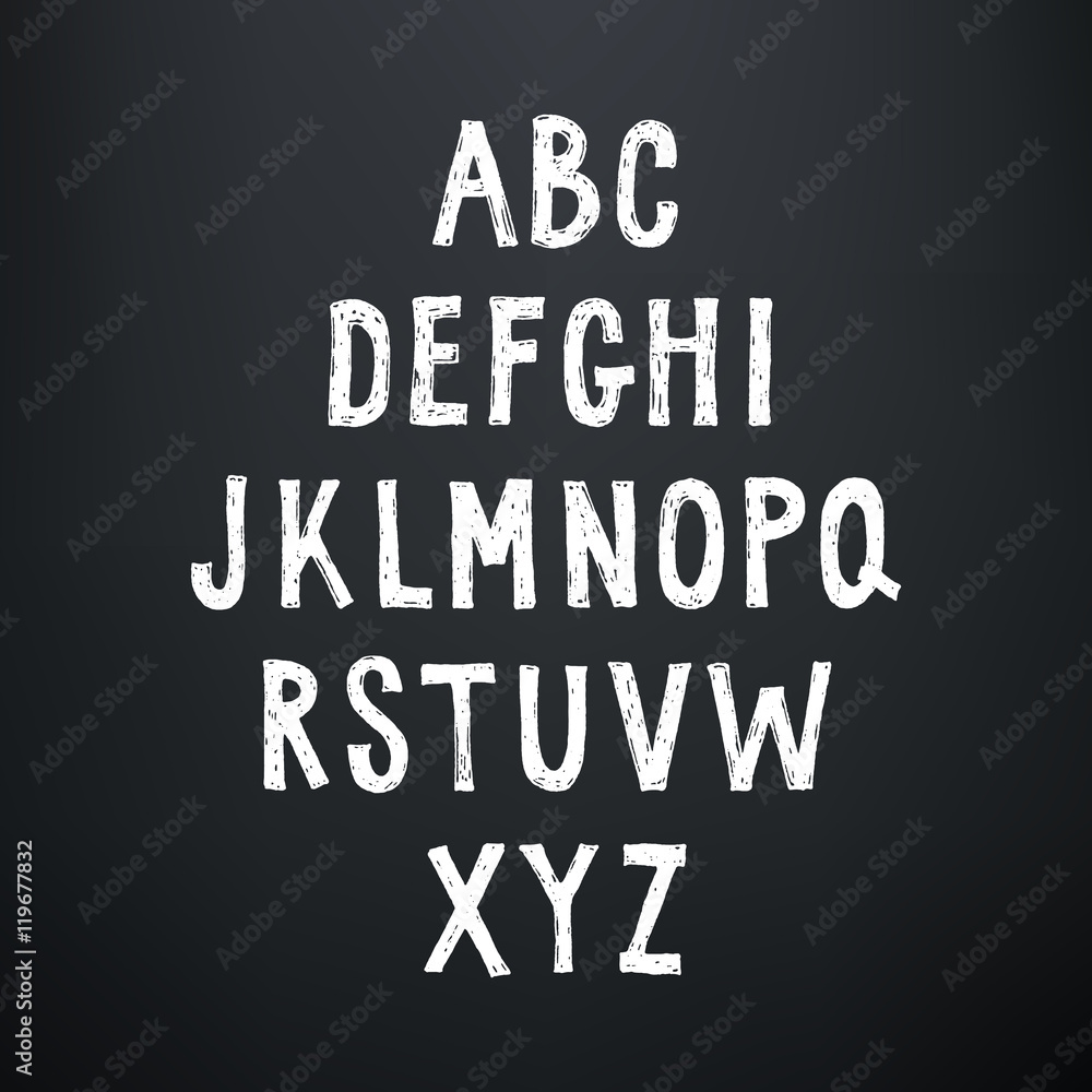 Sketchy rough alphabet. Hand drawn uppercase letters.