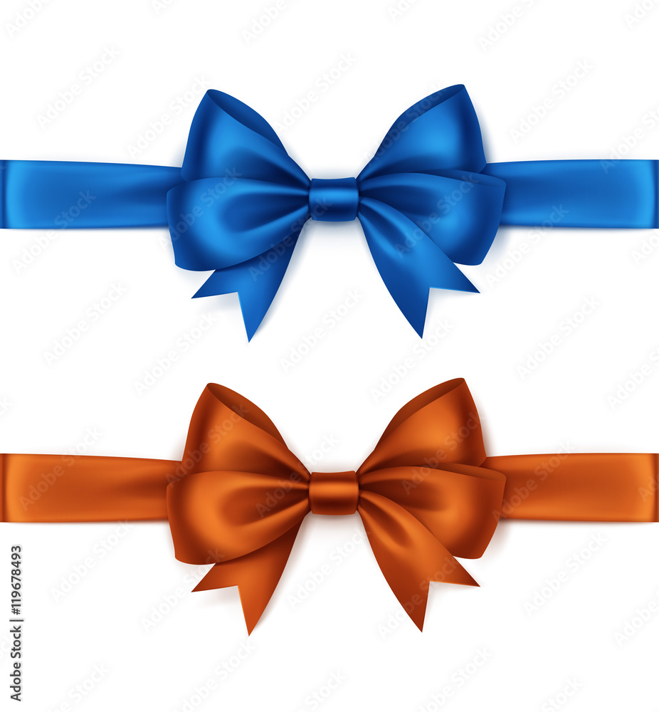 Set of Shiny Orange Blue Satin Bows and Ribbons Set of Shiny Orange Blue Satin Bows and Ribbons