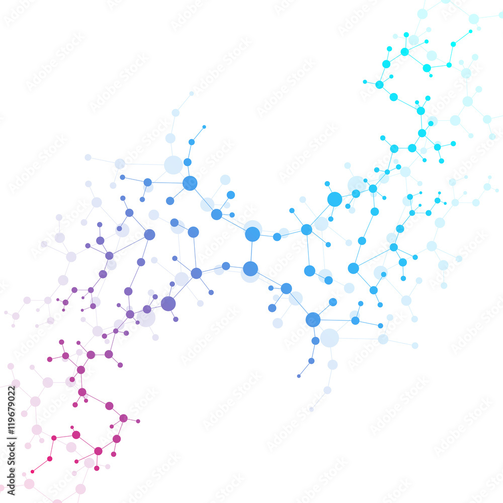 Structure molecule and communication Dna, atom, neurons. Science concept for your design. Connected lines with dots. Medical, technology, chemistry, science background. Vector illustration.