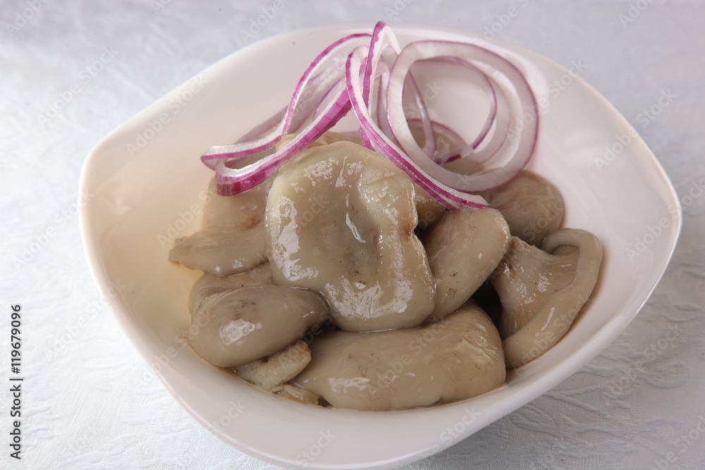 salted mushrooms with onions