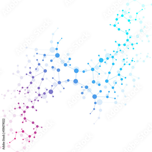 Structure molecule and communication Dna, atom, neurons. Science concept for your design. Connected lines with dots. Medical, technology, chemistry, science background. Vector illustration.