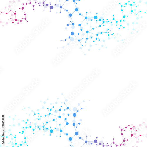 Structure molecule and communication Dna, atom, neurons. Science concept for your design. Connected lines with dots. Medical, technology, chemistry, science background. Vector illustration.