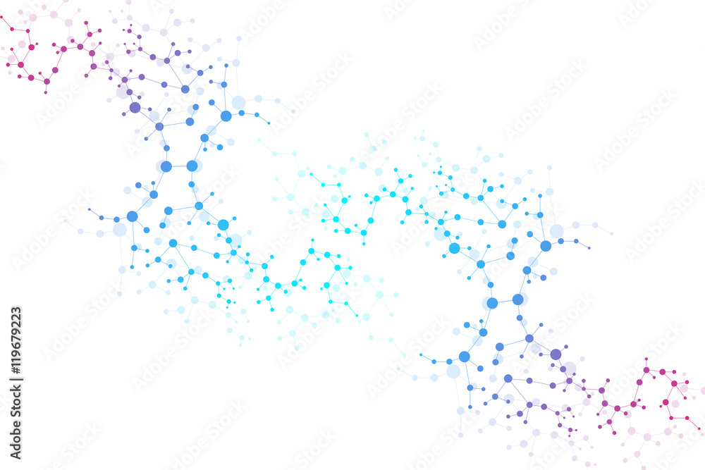 Structure molecule and communication Dna, atom, neurons. Science concept for your design. Connected lines with dots. Medical, technology, chemistry, science background. Vector illustration.