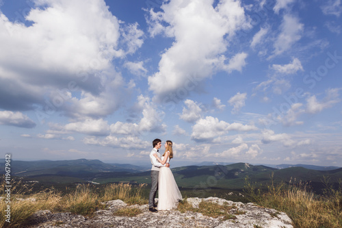 Beautiful wedding in the mountains on a sunny day