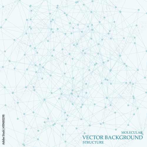 Structure molecule and communication Dna, atom, neurons. Science concept for your design. Connected lines with dots. Medical, technology, chemistry, science background. Vector illustration.