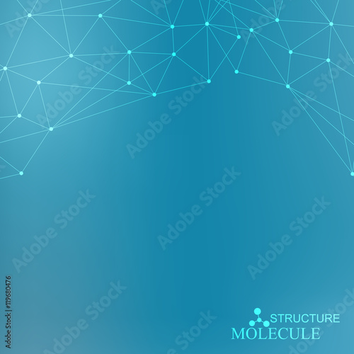Structure molecule and communication Dna, atom, neurons. Science concept for your design. Connected lines with dots. Medical, technology, chemistry, science background. Vector illustration.