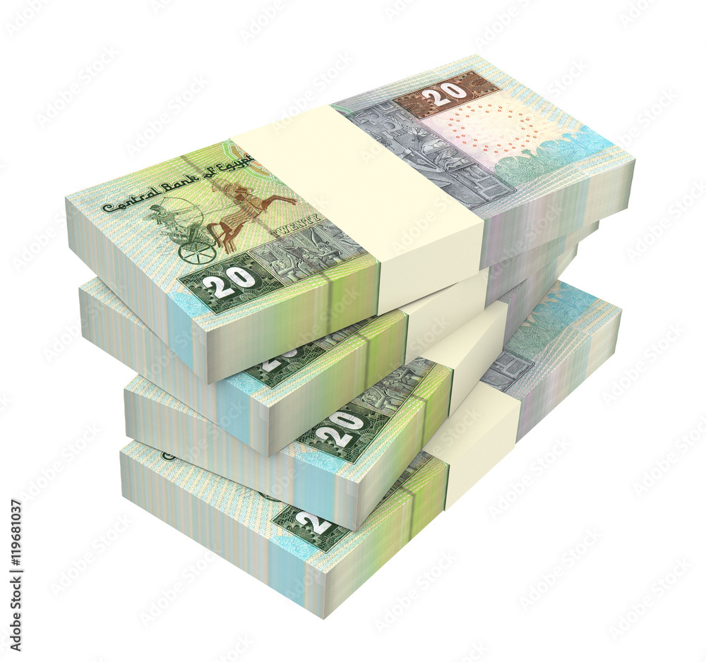 Egyptian pounds isolated on white background. 3D illustration. Egyptian pounds isolated on white background. 3D illustration.