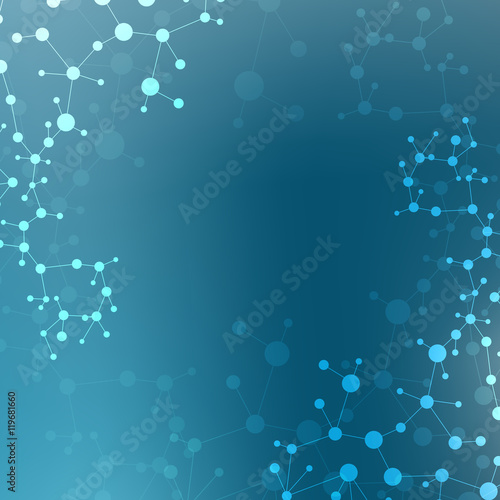 Structure molecule and communication Dna, atom, neurons. Science concept for your design. Connected lines with dots. Medical, technology, chemistry, science background. Vector illustration.