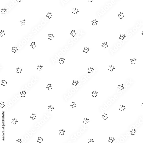 Seamless pattern with paw isolated on white background.