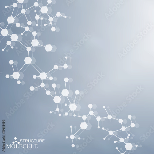 Structure molecule and communication Dna, atom, neurons. Science concept for your design. Connected lines with dots. Medical, technology, chemistry, science background. Vector illustration.