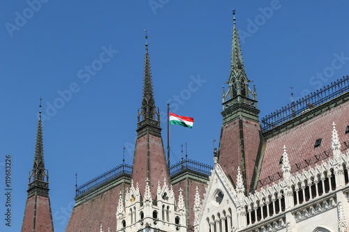 Hungary flag on the Hungarian Parliament Building, Budapest