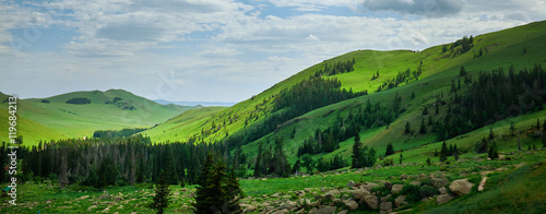 Green Mountain Landscape in Mongolia photo