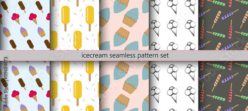 Icecream seamless pattern set