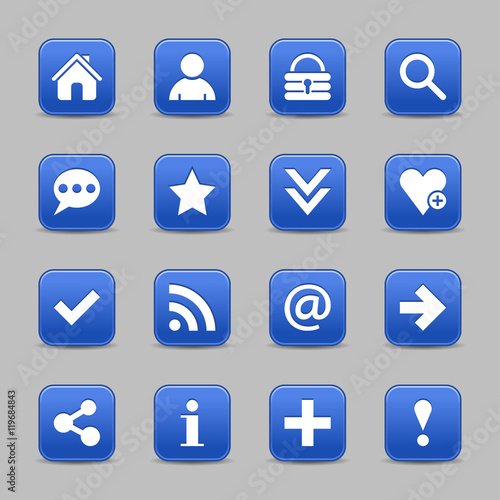 Blue satin icon web button with white basic sign