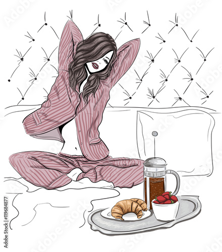 Morning woman in bed sketch