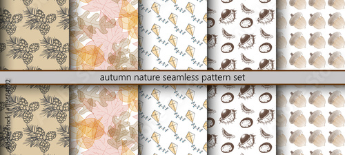 Autumn nature seamless pattern set