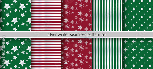silver winter seamless pattern set