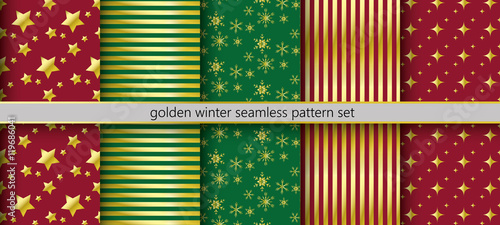 Golden winter seamless pattern set