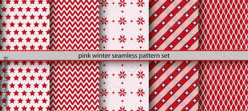 Pink winter seamless pattern set
