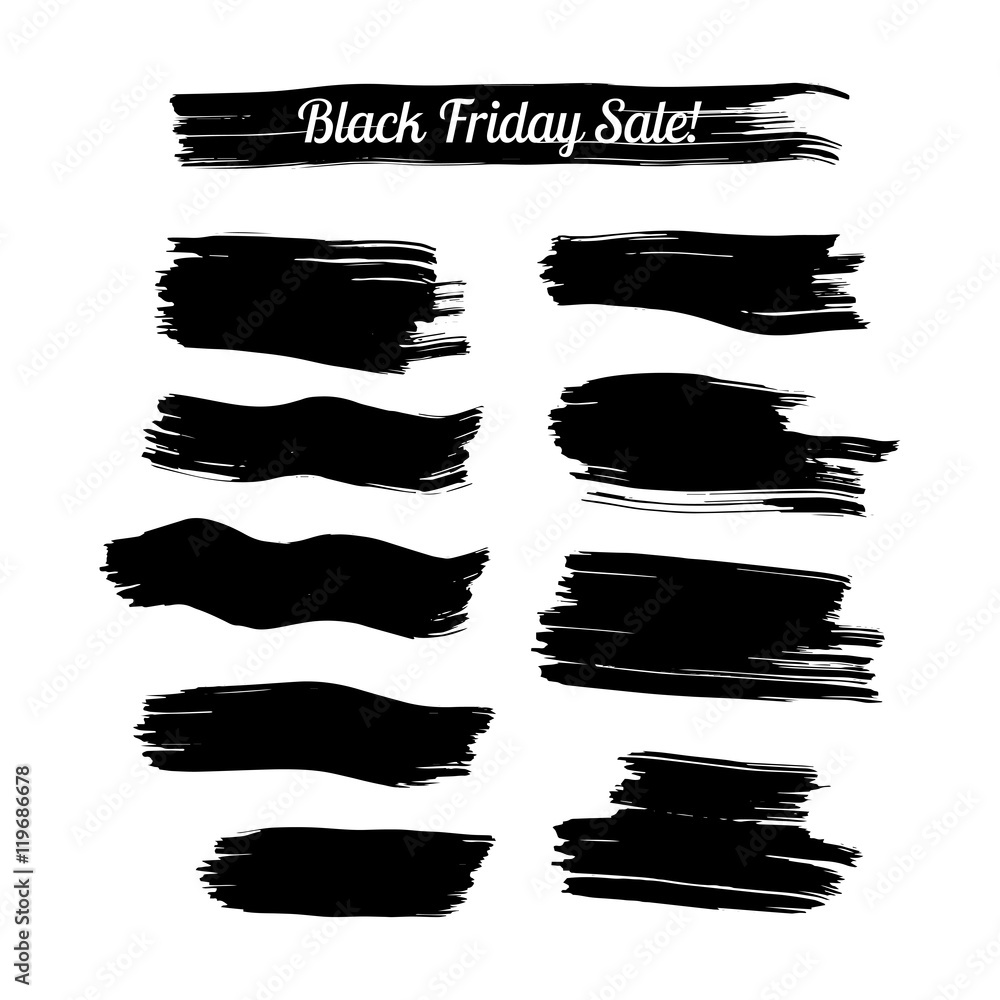 Collection of black ink hand drawn paintbrush brush vector illustration. For decorative banner design.