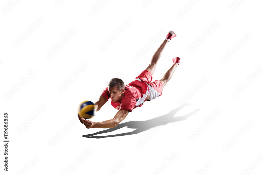 Fotografie Professional valleyball player isolated on white