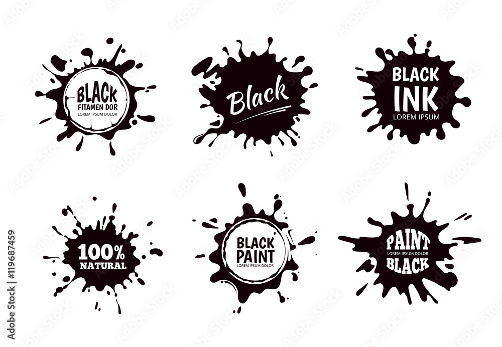 Vector set of ink splashes, blots. Splatter collection.